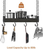 Hanging Pot Rack, 24x13 Inches Pot Hangers for Kitchen, Pan Hanging Rack with 12 S-Shaped Hooks, Vintage Ceiling Mounted Pan Holder for Cookware Storage, Charcoal Grey