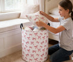 Essme Kids Laundry Basket,Pink Hamper Waterproof Storage Bin for Girls, Pink Hamper,Gift Baskets(Pink Bowknot)