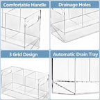 Utensil Holder, 3 Compartments Utensil Drying Rack with Automatic Drain Tray for Kitchen Counter, Transparent Acrylic Organizer for Silverware Cutlery Spoons, Forks, Knifes, Chopsticks (Clear)