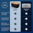 Sonder Los Angeles Union Large Bread Box | Fits Full Sourdough Loaves and More | Breadbox with Cutting Board | Homemade Bread Bin Storage Container | 14.25x9.25x7 in | Black