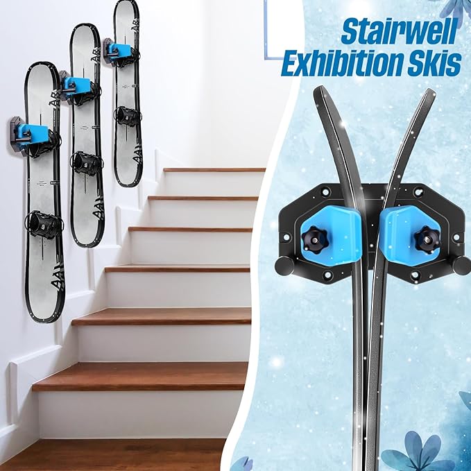 Soulchen 2 Pcs Ski & Snowboard Wall Rack for Garage, Ski Storage Rack, Snowboard Storage, Winter Gear Organizer for Garage, Winter Gear Organizer(Black Blue)