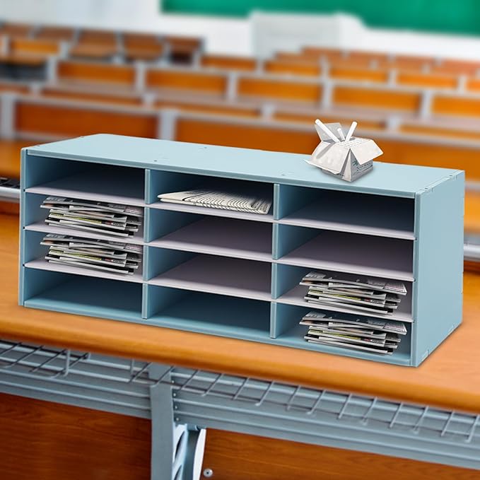 Paper Organizer for Desk, 12 Compartments Desktop Literature Organizer with Adjustable Shelves, File Sorter Mail Center, Stackable Paper Sorter Organizer for Home, Office, Classroom