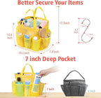 F-color Mesh Shower Caddy Portable, Upgrade Deeper 7 Pockets Shower Bag Basket Tote for College Dorm Room Toiletry Bathroom Essentials Gym Camp Quick Dry 2 handles with S Hook, Yellow