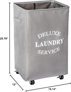 WOWLIVE Large Rolling Laundry Basket Wheels 90L Collapsible Tall Laundry Hamper Handle Foldable Dirty Clothing Basket Fold up Rectangular Hampers for Laundry Dorm Room (Grey)
