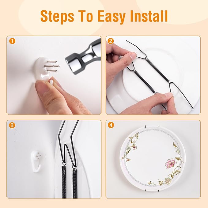 Plate Hangers for The Wall, Suitable for 10-14 inch Decorative Plate, Stainless Steel Wire Plate Holder with Wall Hooks and Rubber tip Protectors, Plate Hangers for Displaying Plates, Platter, Black