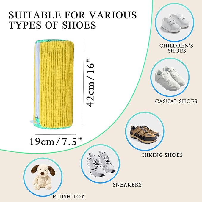 Dual Shoe Washing Machine Bag Holds 2 Shoes,Reusable Laundry Shoe Bag for Washer and Dryer 360° Deep Cleaning,Shoe Cleaning Bags with Built-in Brushes for Sneaker Tennis Shoes Drying Bags (Yellow)