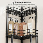 Orimade Rustproof 2 Tier Floor Standing Corner Shower Caddy Organizer with Toothbrush Holder, Large Spacing Floor Shower Shelf Rack Storage Stands with Hooks for Bathroom Kitchen, Black