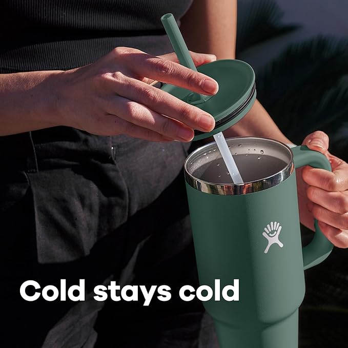 Hydro Flask Travel Tumbler with Handle, Lid and Straw - Insulated Stainless Steel in 40 Oz Seacliff