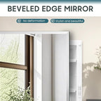 Plastic Bathroom Medicine Cabinet Mirror 16x28 inch, Recessed Medicine Cabinet or Surface Wall Mount Bathroom Cabinets with Adjustable Shelves, Beveled Edge Mirror Cabinet