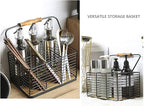 VANRA Utensil Holder Kitchen Condiment Organizer Utensil Caddy Storage Basket Organizer Metal Flatware Caddy with Wood Handle, Black