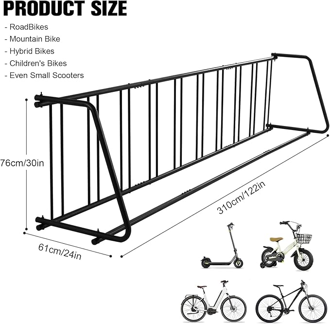 Commercial Floor Bike Rack Stand Dual Sided Outdoor Parking Rack 10 Holders Capacity Bike Storage Holder Fits 12-29in Tires for Front Yards Stores Schools Storefronts Workplace