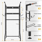 3-Tier Over The Toilet Storage Shelf，Bathroom Organizers and Storage Over Toilet，Metal Bathroom Space Saver with 2 Bars，1 Paper Holder and 4 Hooks,Black