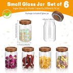 6oz Small Glass Jars with Wood Lid Spice Jar Round Food Storage Canister Clear Glass Containers Jar for Ground Seasoning Pantry Sugar Tea Coffee Bean Spice Herb Cookies(6 * 200ml(6.76oz))