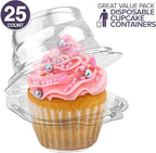 Stock Your Home Individual Cupcake Containers, 25 Pack, Cupcake Holder with Lid, Plastic Single Cupcake Container, Muffin Container, Stackable, BPA Free