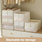 Lifespace Storage Wardrobe Organizer, Large 6-Compartment Foldable Drawer System with Handles, Beige Fabric Storage Box for Clothes, Blankets, Toys, 2-Pack (2, Cream, 20.5”X13“X9”)