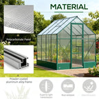 Aluminum Greenhouse with Polycarbonate Panels, Walk-in Garden Greenhouse for Outdoor Plant Growing, Durable Structure for Year-Round Gardening (Green + Aluminum)