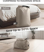 Travel Laundry Bag, Pump Free Vacuum Storage Bag Reusable Compression Dirty Clothes Travel Bag Waterproof Wet Dry Bags Large Capacity Space Saver Bags Camp Clothes Organizer (1 Pcs)(Gray, L)