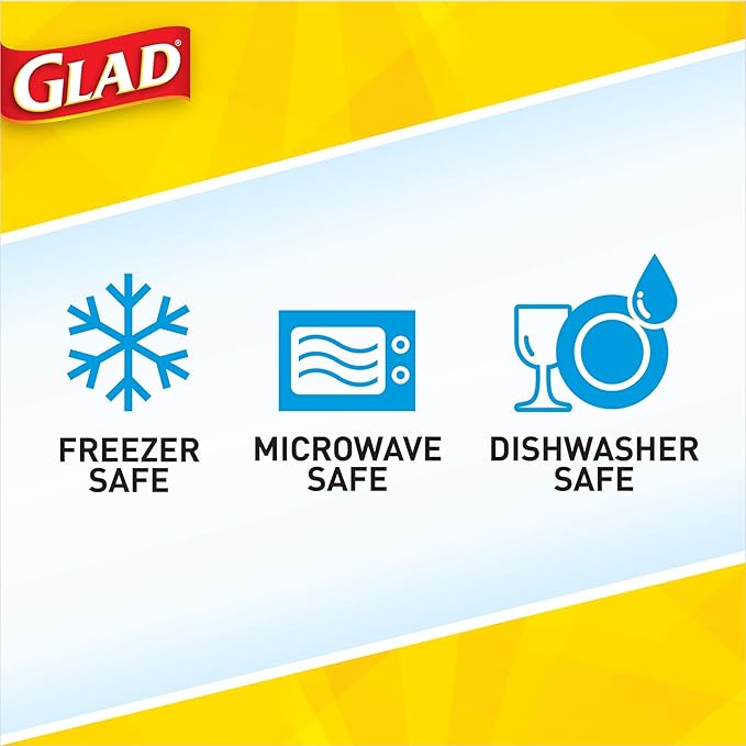 Glad GladWare Medium Rectangle Food Storage Containers with Lids, BPA Free Plastic for Soups Salads and Meal Prep, Airtight Leak Resistant, Microwave Dishwasher Freezer Safe, 24 Oz, 5 Count