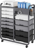 Rolling Storage Cart with Drawers, Storage Organizer Cart with Wheels and Wooden Tabletop,Utility Cart for Living Room, Classroom, Bedroom,Bathroom,Dorm,Office (Grey)