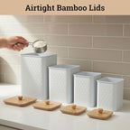Kitchen Canisters for Countertop Set of 4 - Textured Iron Kitchen Canisters with Airtight Lids - Flour Sugar Canister Set - Flour and Sugar Containers Farmhouse - Coffee Jar for Counter - White Jar x4