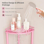 ELYKEN Corner Shower Caddy Standing, 4 Tier Rustproof Metal Shower Organizer with Soap Holder, Floor Shower Corner Shelf Rack Storage Stands with Adjustable Feet & 2 Hooks for Bathroom, Pink