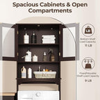Yaheetech Over The Toilet Storage Cabinet, Free Standing Toilet Rack with Adjustable Shelves and Tempered Glass Doors for Bathroom Washroom, Espresso
