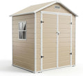 6x4 FT Outdoor Storage Shed with Floor, Plastic Resin Garden Shed with Window & Sloping Roof & Lockable Door for Patio Backyard Garden, Lawn Mower, Bike, Tool Storage