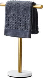 Hand Towel Holder, 15 Inch T-Shape Freestanding Towel Rack Stand for Bathroom & Kitchen Countertop with Brushed Gold Finish and Marble Base