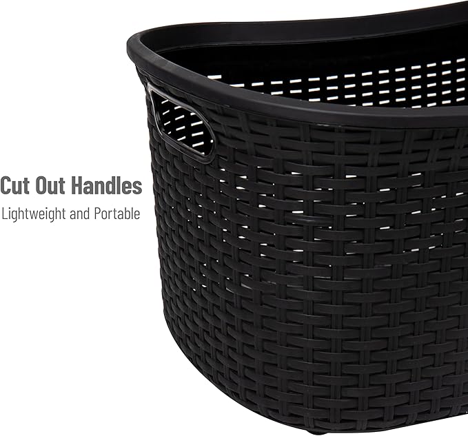 Mind Reader 40L Laundry Basket, Clothes Hamper, Premium Wicker Design, Plastic, Black