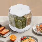 Rice Dispenser, 6 Grid 360° Rotating Rice Container Cereal Dispenser with Lid, Grain Storage Organizer Holder for Kitchen Countertop Dry Food, White, 12.5kg/28lbs