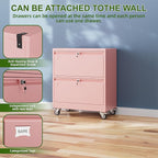 Aobabo Lateral File Cabinet 2 Drawer with Wheels, Lockable Metal Filing Cabinet for Home Office, Legal/Letter Size,Pink,Required Assembled,15.87" D x 28.94" W x 34" H