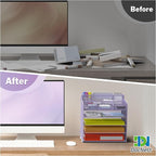 Docnest 5 Tier Mesh Desk Organizer for Paper Office Supplies – Multi-Functional Letter Tray with 5 Adjustable Compartments, 3 Pen Holders, Desktop Storage for Files, Mail, Stationery – Purple