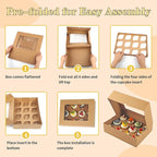 Cupcake Boxes 12 Count, 2 Pack Disposable Cupcake Containers, Food Grade Cupcake Carrier with Window and Inserts, Cupcake Transport Holders Bulk for Muffins Cookies Treats Dessert（Brown）