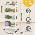 ShellKingdom 4 Tier Bathroom Storage Organizer, Toilet Paper Holder, Slim Rolling Storage Cart for Narrow Space with Handle, Mobile Shelving Unit for Bathroom, Kitchen, Laundry (White)