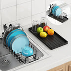ANTOPY Sink Dish Drying Rack - Expandable Small Dish Rack Over Sinks with Silicone Drying Tray, Dish Drainer for Kitchen Counter with Cutlery Holder, Drying Rack Fit for 14’’-19’’ Kitchen Sink