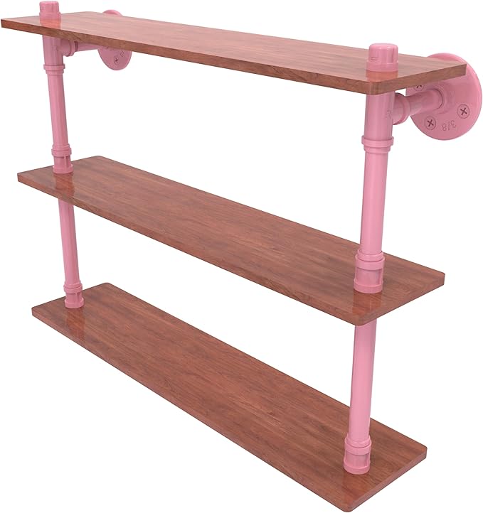 Allied Brass P-490-22-TWS-PNK Pipeline Collection 22 Inch Ironwood Triple Shelf, Pink