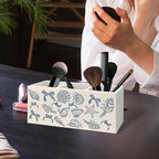 Coquette Blue Seashell Coastal Beach Wooden Utensils Holder, Preppy Nautical Beachy Sea Shell Wood Cooking Utensil Holder Organizer for Kitchen Countertop Counter Decor Accessories