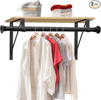 Closet Rod, 17 to 51 Inch Clothes Rods 1.3 Inches Heavy Duty Adjustable Closet Pole for Hanging Clothes and Heavy Duty Hanging Clothes Rod Bracket Closet Pole Support (Black)