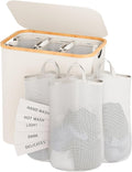 Laundry Hamper with Lid, 160L Dirty Clothes Hamper for Laundry Basket 3 Section, Extra Large Laundry Sorter Hamper 3 Compartment with Removable Inner Bags & Labels, Beige