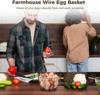 2 Pcs Wire Egg Baskets, Farmhouse Chicken Egg Collecting Baskets, Rustic Metal Egg Storages with Wooden Handle, Stackable Fresh Holders for Fruits, Vegetables, Sundries