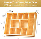 Umilife Extra Large Bamboo Desk Drawer Organizer, Wood Junk Organizer Tray with Adjustable Dividers, Anti-Skip Storage Organization in Office Bathroom Drawer for Vanity, Makeup, 17" x 12"