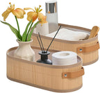 Toilet Paper Storage Basket Bathroom Counter Organizer Bamboo Baskets for Organizing, with Lid & Handels-Decorative Storage Set, 2-Pack