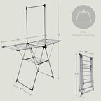 Clothes Drying Rack - 2-Level Laundry Drying Rack with 24 Drying Rails, Hanging Bar, and 2 Height-Adjustable Wings - Indoor/Outdoor Foldable Drying Rack by Home-Complete (Platinum)