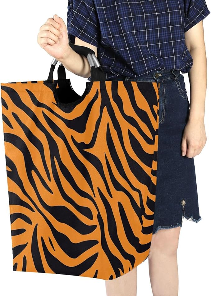 Tiger Print Laundry Basket for College Dorm,50L Collapsible Portable Laundry Hamper Storage Basket for Toys Clothes Organizer
