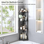 ELYKEN Corner Shower Caddy Standing, 4 Tier Rustproof Metal Shower Organizer with Soap Holder, Floor Shower Corner Shelf Rack Storage Stands with Adjustable Feet & 2 Hooks for Bathroom, Black