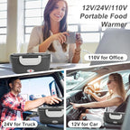 Electric Lunch Box, 12V/24V/110V Portable Food Warmer with SS Fork & Spoon for Car/Truck/Office, 80W Self Heating Lunch Box with 1.5L 304 Stainless Steel Container & 0.45L PP Fruit Box Beige