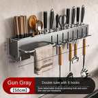 New Multi-Functional Kitchen Rack Home Wall-Mounted Knives Chopstick and Spoon Storage Rack Punch-Free cookware draining Rack, 40, Gray