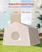 VEVOR Outdoor Storage Shed, 10 x 15 ft Portable Storage Tent with Roll-up Door & Vents, Waterproof Canopy Shed Shelter, Heavy Duty Frame, Patio Garage Carport for Motorcycle, Lawn Mower, Bike, Beige
