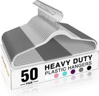 HOUSE DAY Heavy Duty Plastic Hangers 50 Pack, Non Slip Clothes Hangers with Rubber Grip and 360° Hook - Thin Plastic Hanger Space Saving - Coat Hanger Grey, Closet Organizer for Shirt, Pants, Suit
