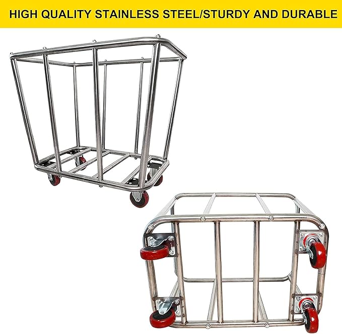 Commercial Laundry cart with wheels,10 Bushel Large Industrial Rolling Laundry Hamper with Waterproof Lining,Home Heavy Duty Laundry Baskets with Stainless Steel Frame, 260 LBS Load